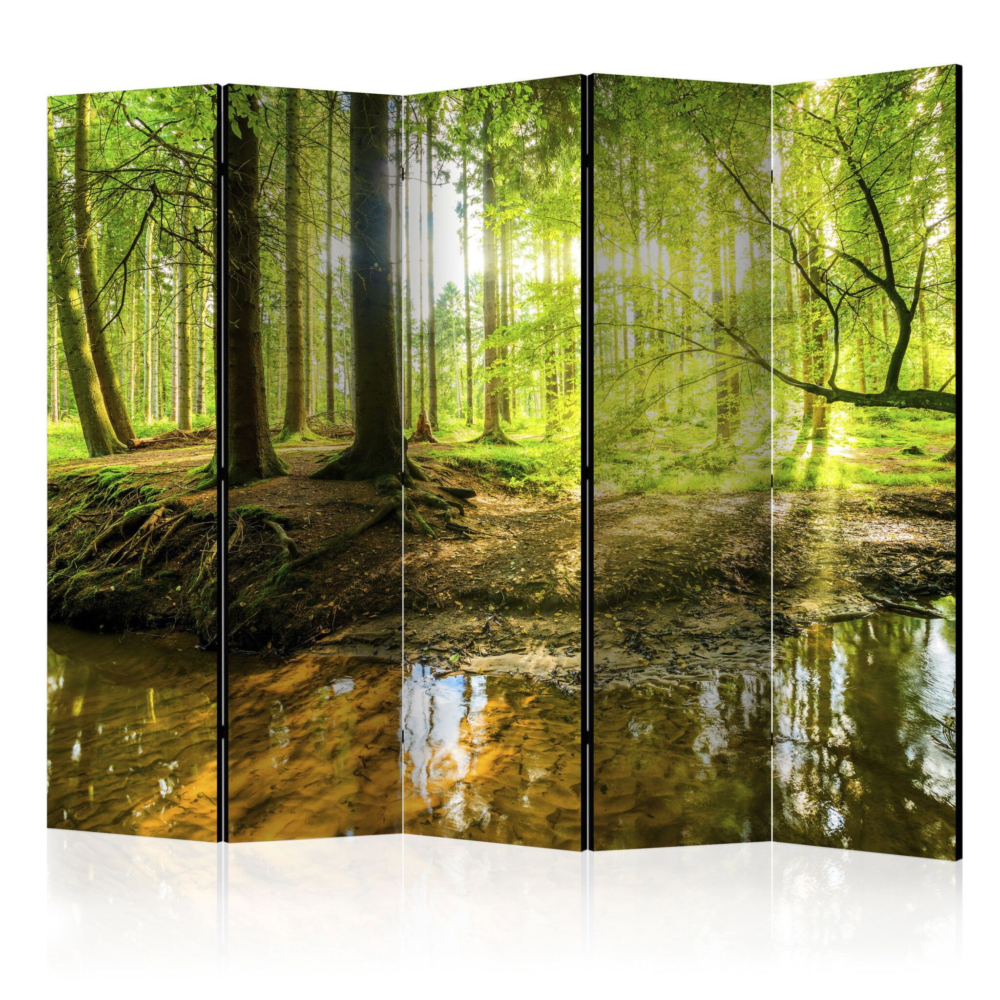 5-delad ljuddämpande rumsavdelare – Forest lake (225x172cm)