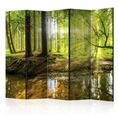 5-delad ljuddämpande rumsavdelare – Forest lake – produktbild