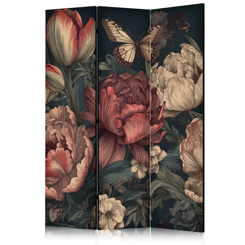 3-delad ljuddämpande rumsavdelare – Floral Illu – produktbild