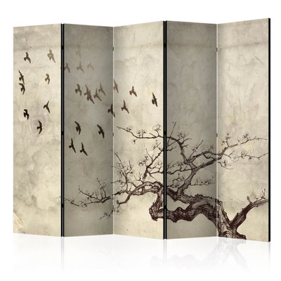 5-delad ljuddämpande rumsavdelare – Flock of birds – produktbild
