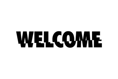 Welcome wide – motivvy. Ordet WELCOME återges med stora svarta bokstäver mot en vit botten.