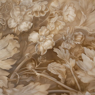 Kvadratisk motivförlaga för Floral ornaments: Blommor och blad i beige och brunt bildar en sammanhängande dekor.