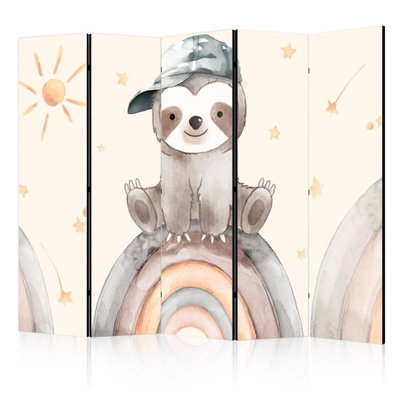 5-delad ljuddämpande rumsavdelare – Happy sloth – produktbild