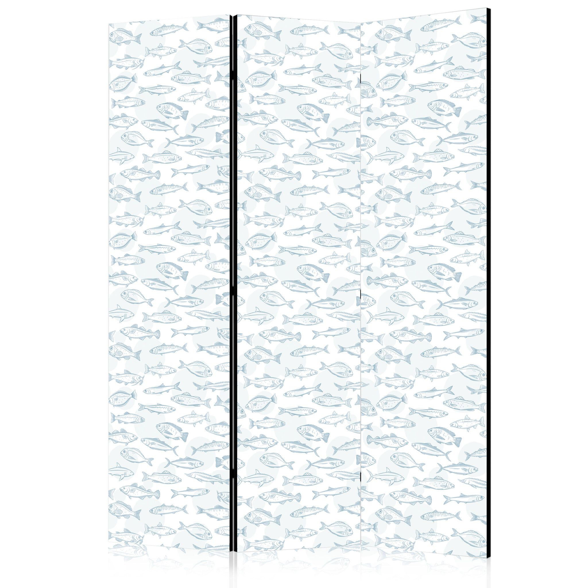 3-delad ljuddämpande rumsavdelare – Blue Fish (135x172cm)