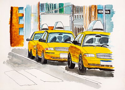 Ljuddämpande tavla - New York city taxis painted