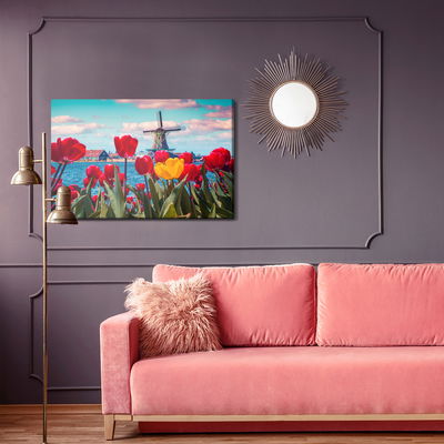 Ljuddämpande tavla - Tulips on a dutch windmill
