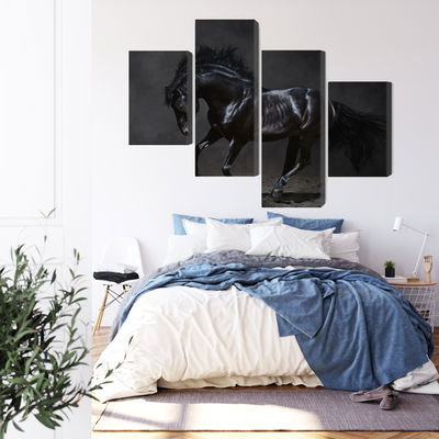 Ljuddämpande tavla - Black horse at a gallop