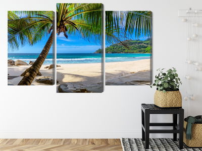 Ljuddämpande tavla - Tropical beach with 3d palm