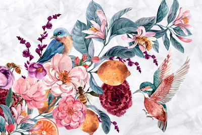 Ljuddämpande tavla - Colorful birds among