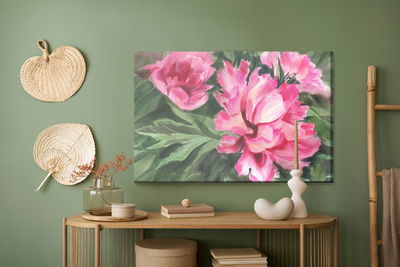 Ljuddämpande tavla - Peonies in leaves