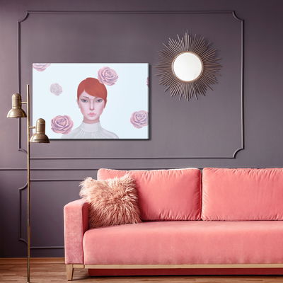 Ljuddämpande tavla - Woman and rose flowers