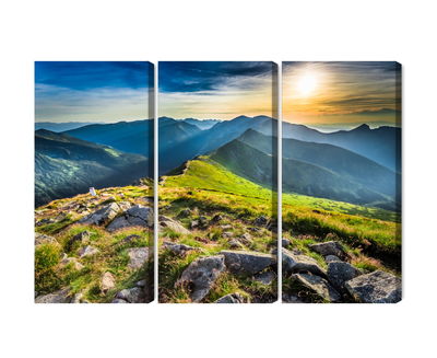 Ljuddämpande tavla - Sunset in the mountains 3d