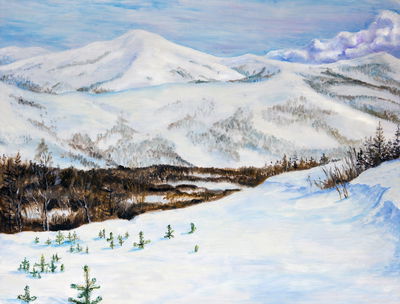 Ljuddämpande tavla - Landscape with snow-capped