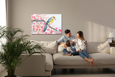 Ljuddämpande tavla - Bird and flowers on the tree