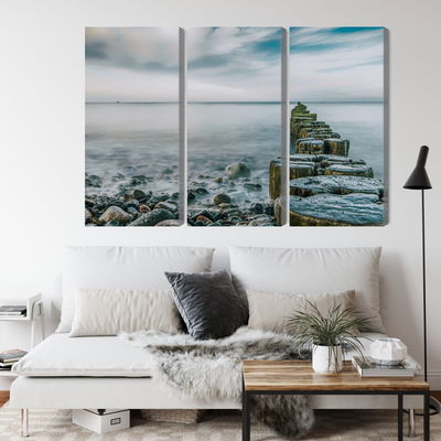 Ljuddämpande tavla - Rocky beach and 3d wooden