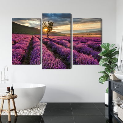 Ljuddämpande tavla - Lavender field at sunset 3d