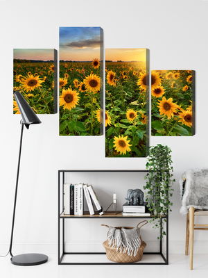 Ljuddämpande tavla - Sunflower field at sunset 3d