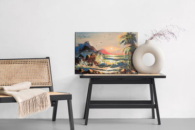 Ljuddämpande tavla - Painted landscape with sunset