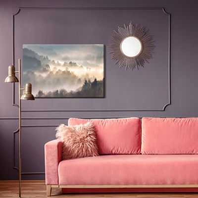 Ljuddämpande tavla - Mist in forest with sunbeam