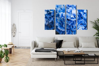 Ljuddämpande tavla - Blue hydrangea flowers close
