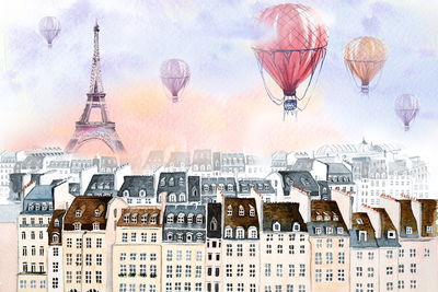 Ljuddämpande tavla - Balloons flying over Paris