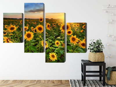 Ljuddämpande tavla - Sunflower field at sunset 3d