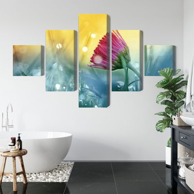 Ljuddämpande tavla - Pink flower on a 3d meadow