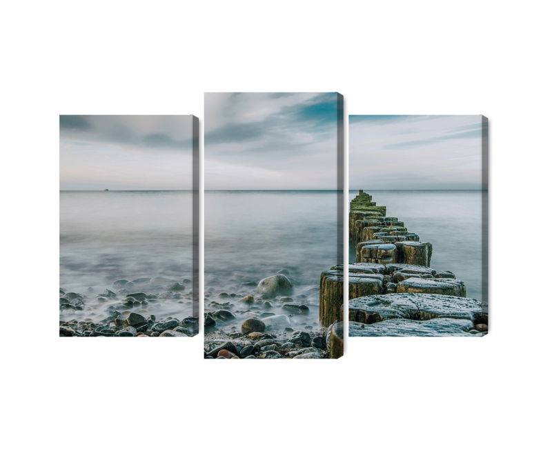 Ljuddämpande tavla - Rocky beach and 3d wooden