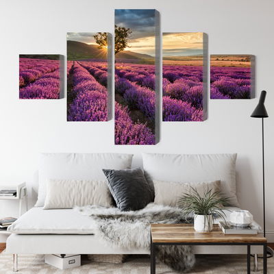 Ljuddämpande tavla - Lavender field at sunset 3d