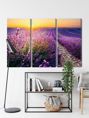Ljuddämpande tavla - Lavender field at sunset 3d
