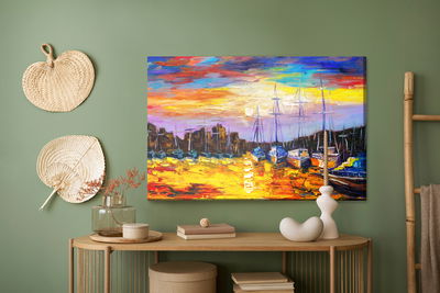 Ljuddämpande tavla - Sea boats and sunset