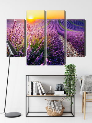 Ljuddämpande tavla - Lavender field at sunset 3d