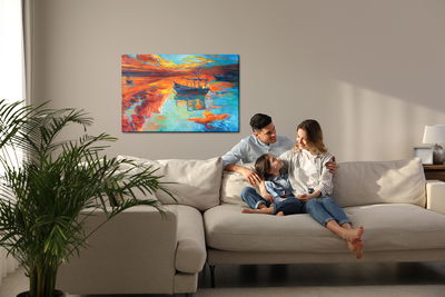 Ljuddämpande tavla - Painted boats in the sea