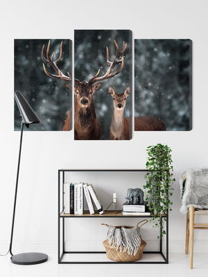 Ljuddämpande tavla - Deer and doe in the 3d forest