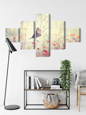 Ljuddämpande tavla - A bird among wild flowers