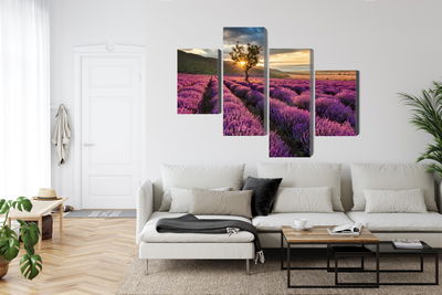 Ljuddämpande tavla - Lavender field at sunset 3d