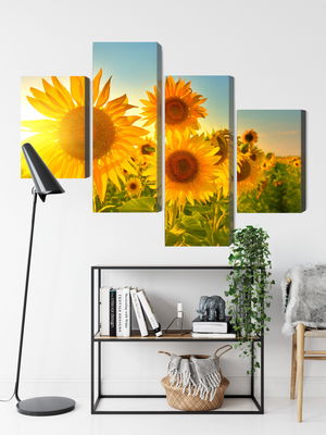 Ljuddämpande tavla - Sunflower field at sunset 3d
