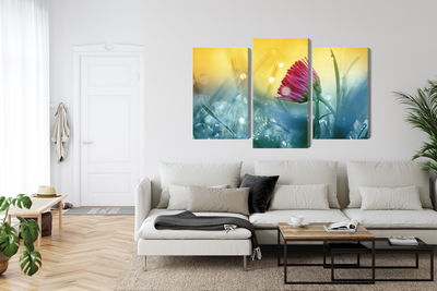 Ljuddämpande tavla - Pink flower on a 3d meadow