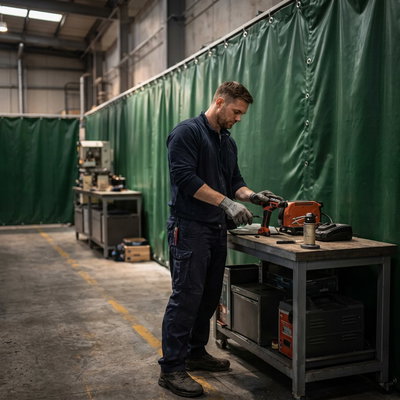 SilentDirect Sound Barrier används vid arbetsstation för bullerdämpning