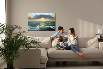 Ljuddämpande tavla - Sea waves and clouds