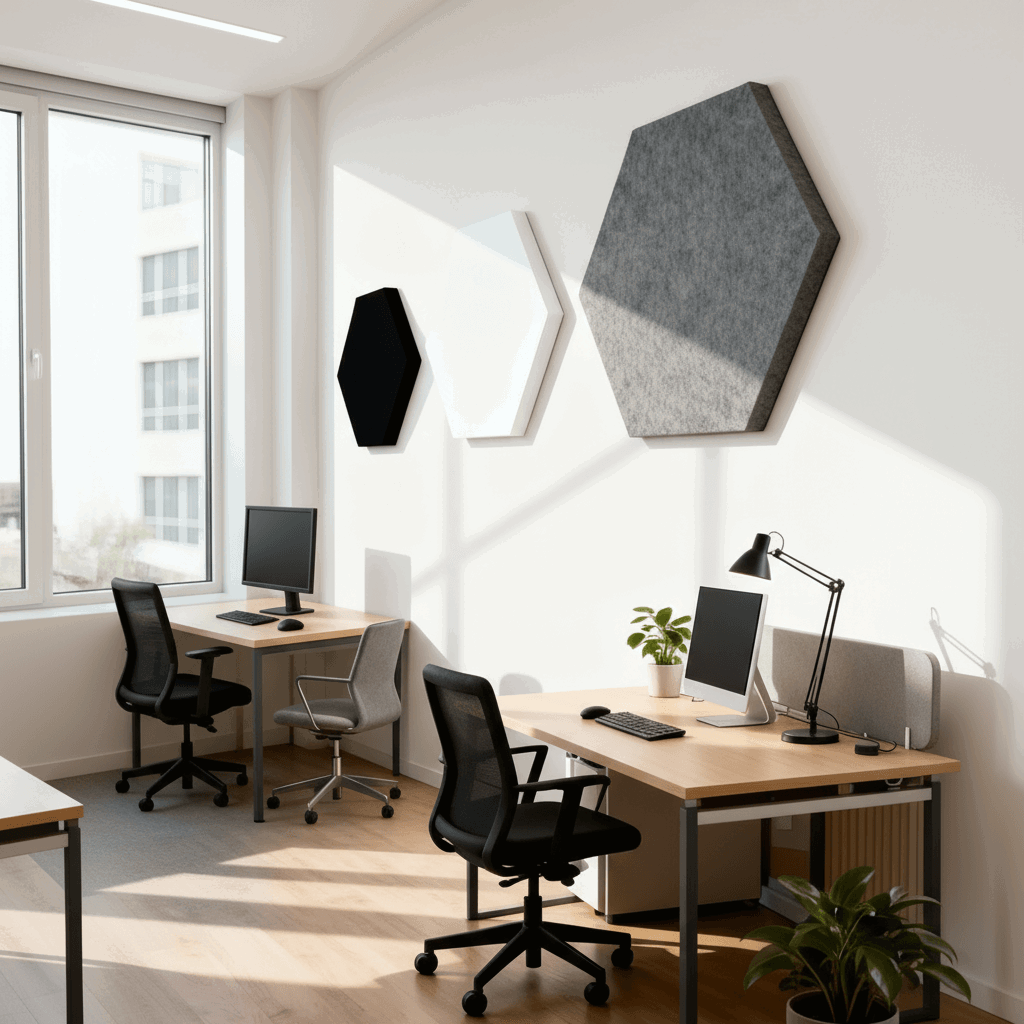 Ljudabsorbering till vägg - PES hexagon wall Ljudabsorbering till vägg - PES hexagon wall