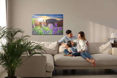 Ljuddämpande tavla - Horses in love with flowers