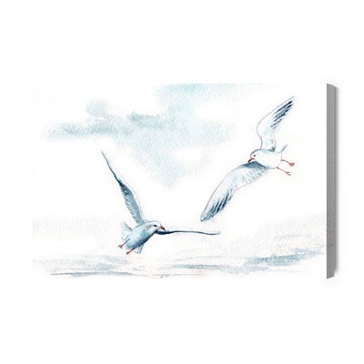 Ljuddämpande tavla - White birds with watercolour