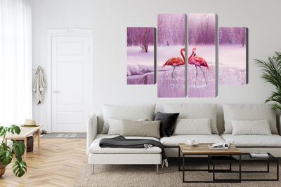 Ljuddämpande tavla - Flamingos against a purple