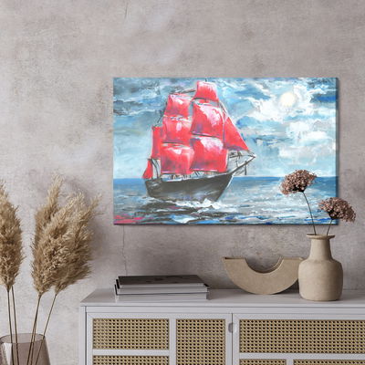 Ljuddämpande tavla - Red ship in the sea