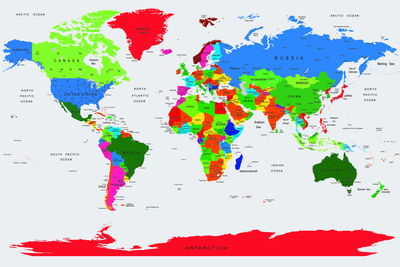 Ljuddämpande tavla - Colorful world political map