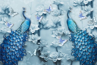 Ljuddämpande tavla - Colorful peacocks – 3d effect