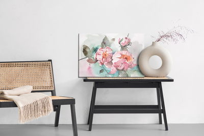 Ljuddämpande tavla - Pastel roses and leaves
