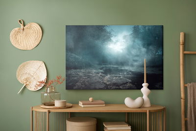 Ljuddämpande tavla - River in a misty forest