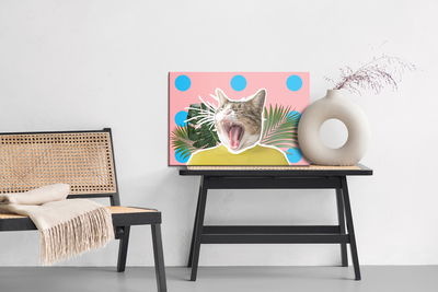 Ljuddämpande tavla - Cat and leaves – pop art